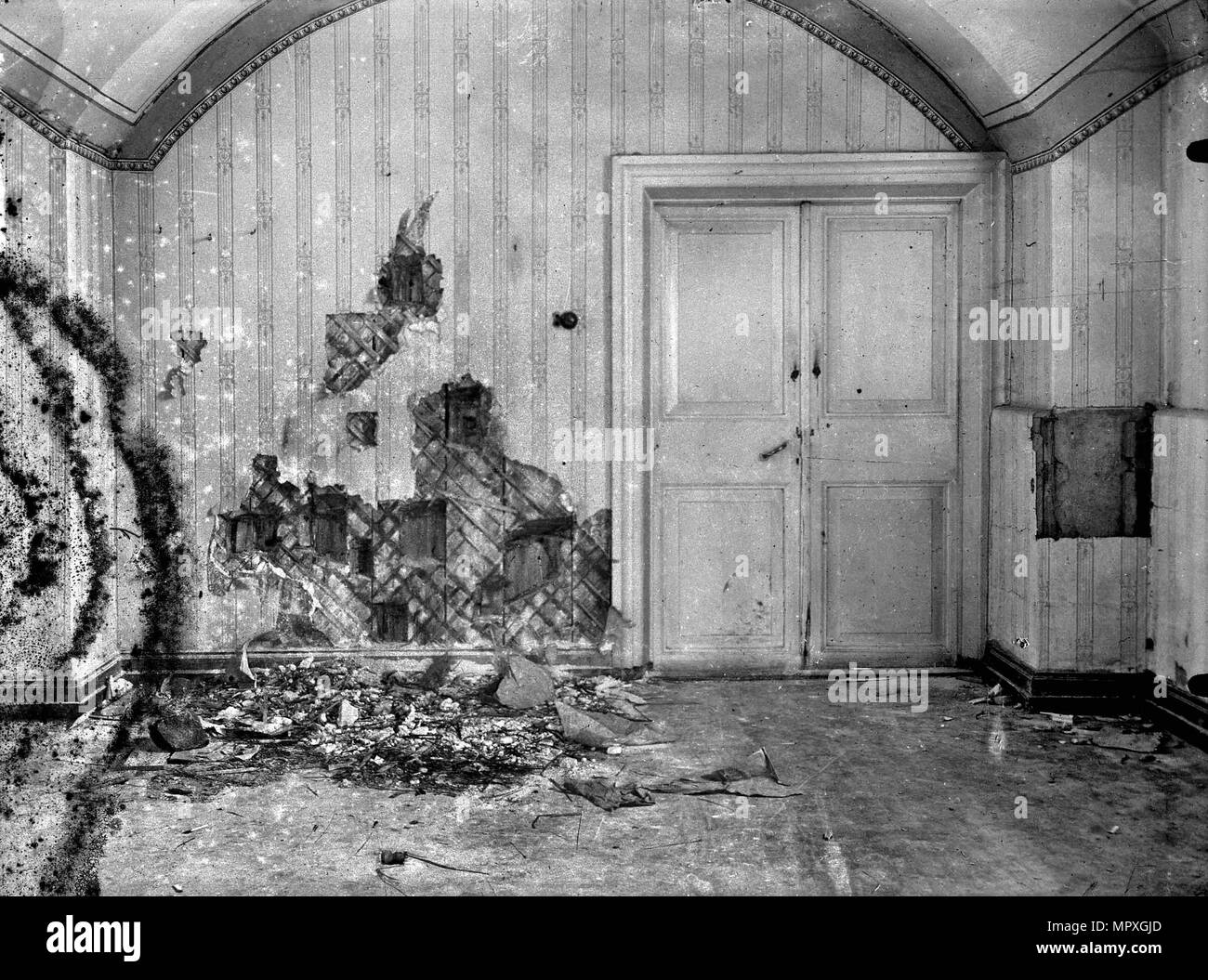 Cellar of Ipatiev house in Yekaterinburg, after the Execution of the Imperial Family in the night on Stock Photo