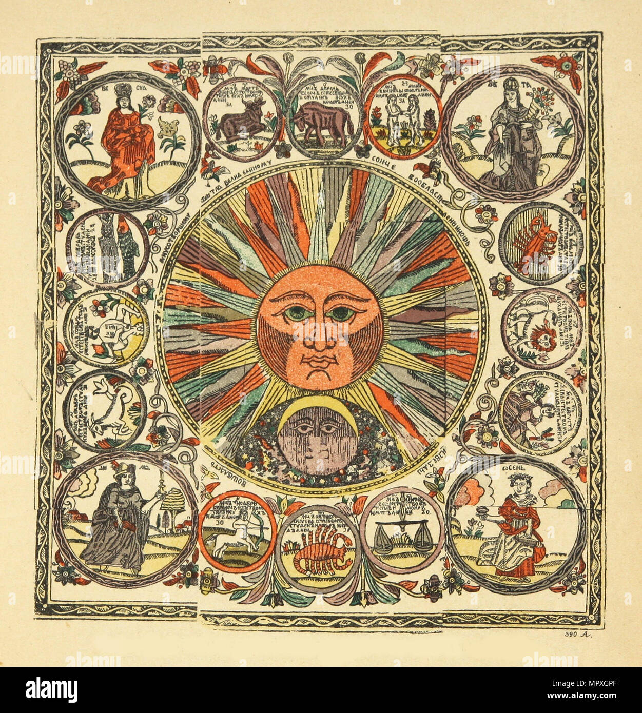 Sun and Zodiac, 19th century Stock Photo - Alamy