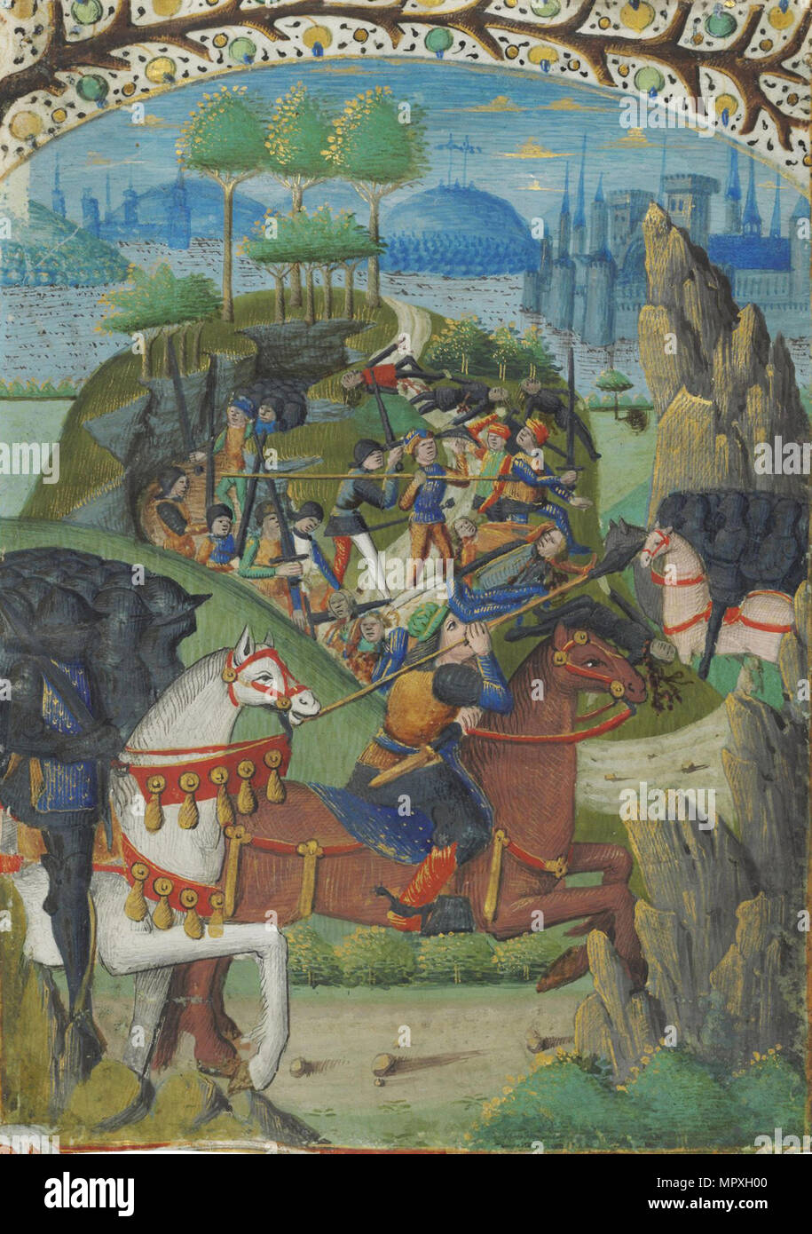 Hannibal defeated the Romans. From the Romuléon, c. 1480. Stock Photo