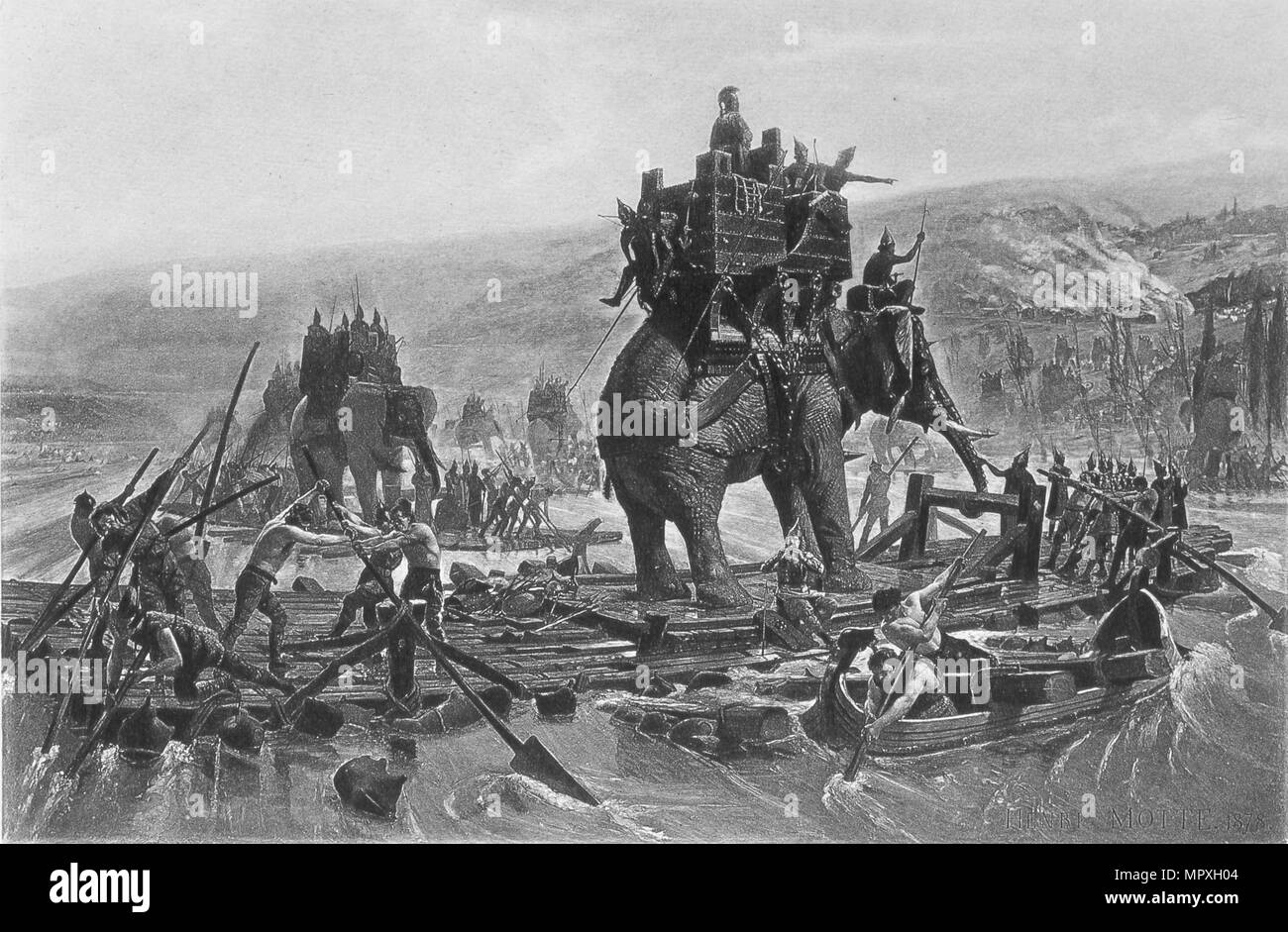 Hannibal crossing the Rhone, 1878. Stock Photo