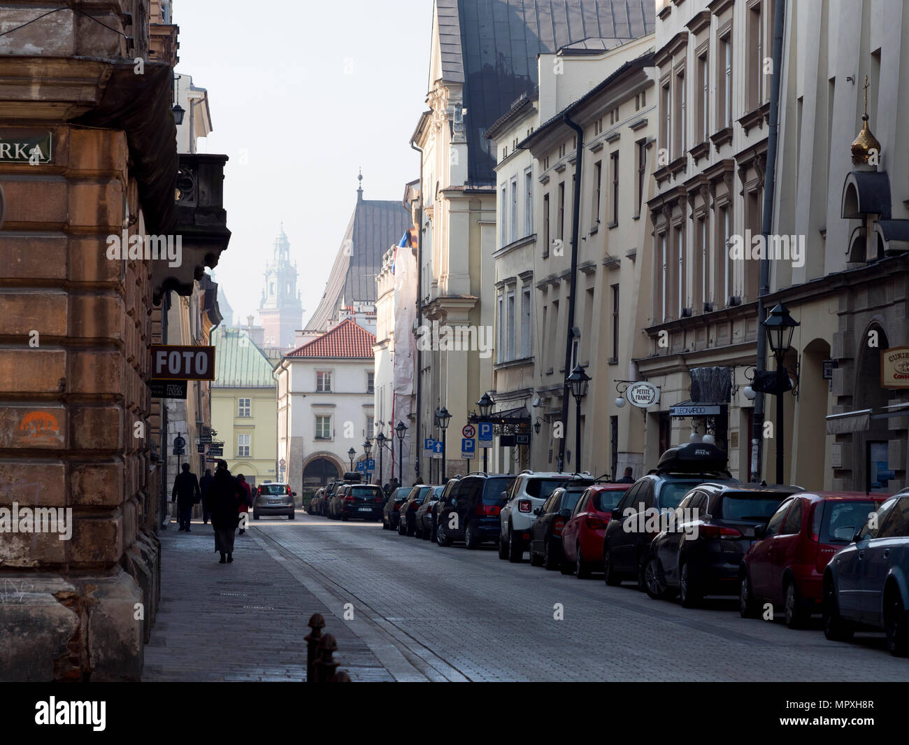 Krakow street in the morning light Stock Photo