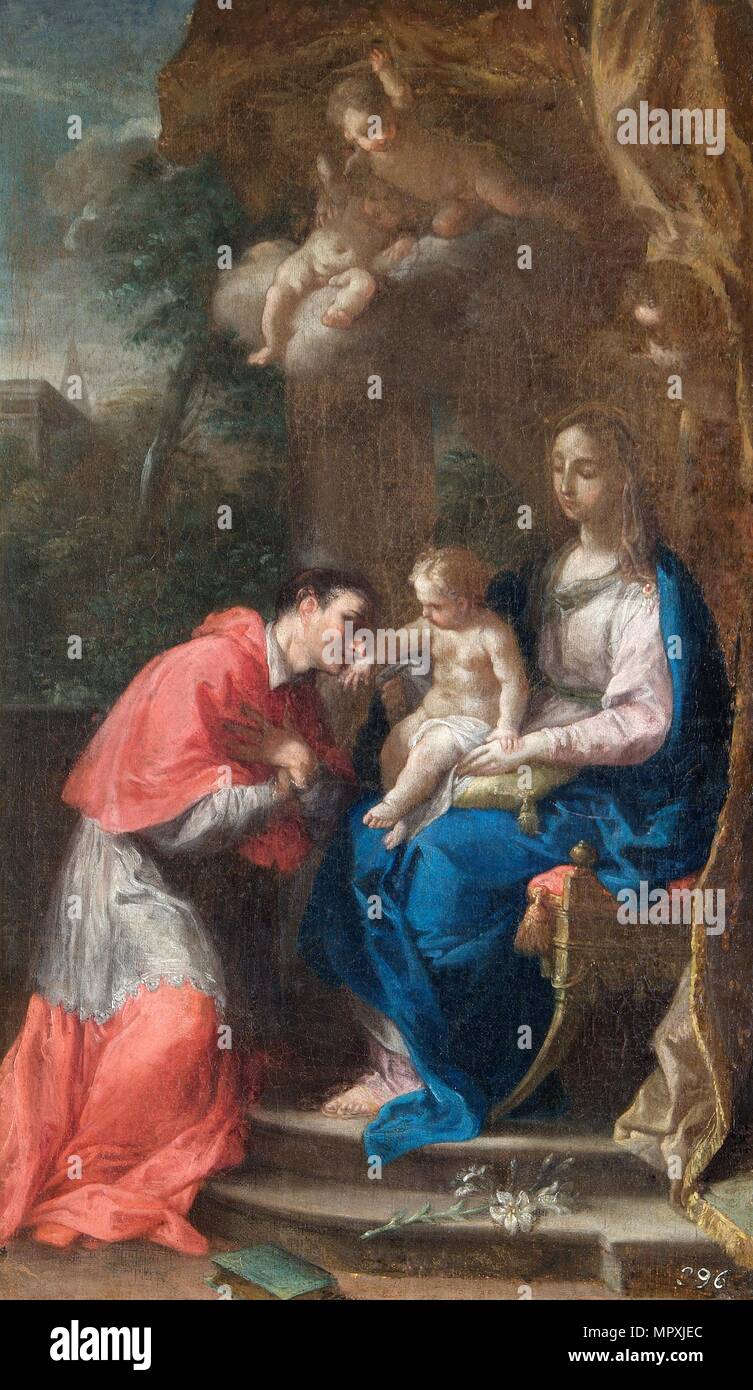 'The Virgin and Child with St Carlo Borromeo', 17th or 18th century. Artists: Francesco Trevisani, Virgin Mary. Stock Photo