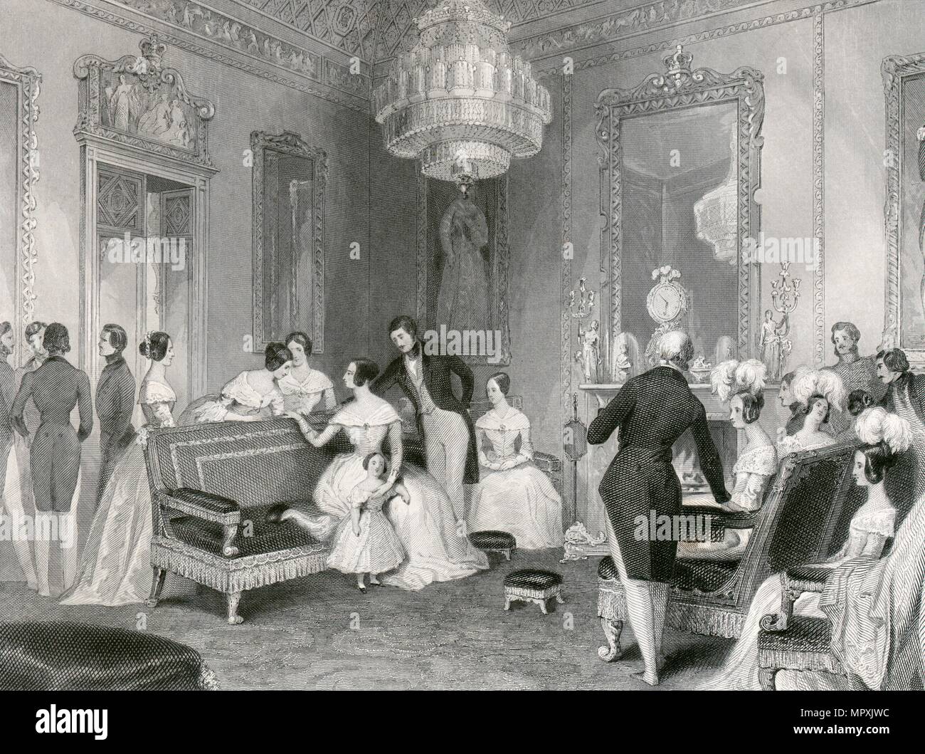 Interior of the Yellow Drawing Room, Buckingham Palace, London, 1840. Artist: Unknown. Stock Photo