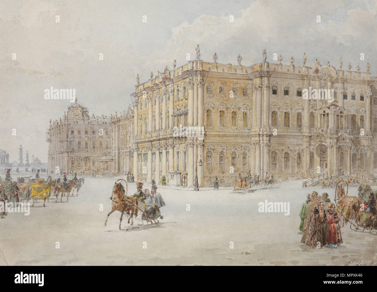 The ride of Emperor Nicholas I through the palace square, 1843. Stock Photo