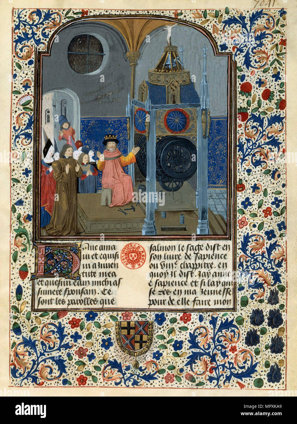 Louis de Gruuthuse before an astronomical clock (From: Horloge de Sapience by Henri Suso), ca. 1470- Stock Photo