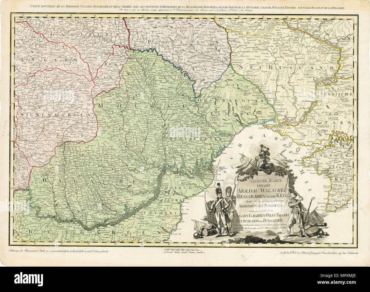 Map of Europe with the shift of borders in the course of the Russo-Turkish War (1787-1792), c. 1789. Stock Photo