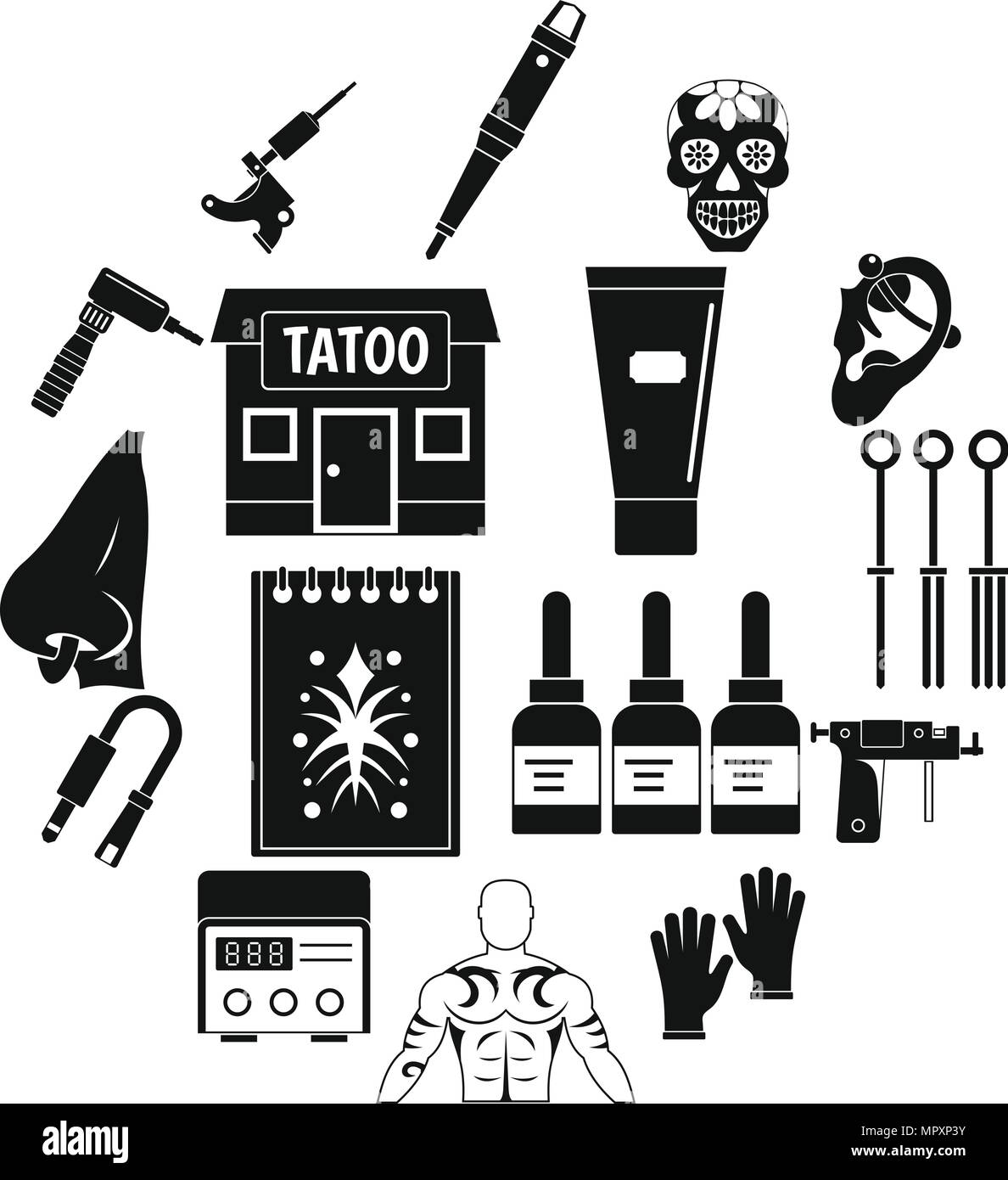 Tattoo parlor icons set, simple style Stock Vector Image & Art Alamy