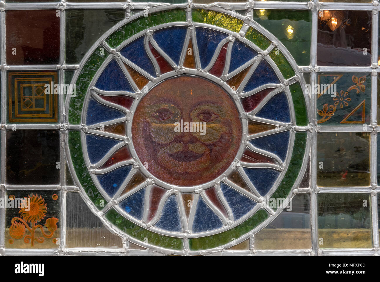 a beautiful original victorian pub stained glass window in public house