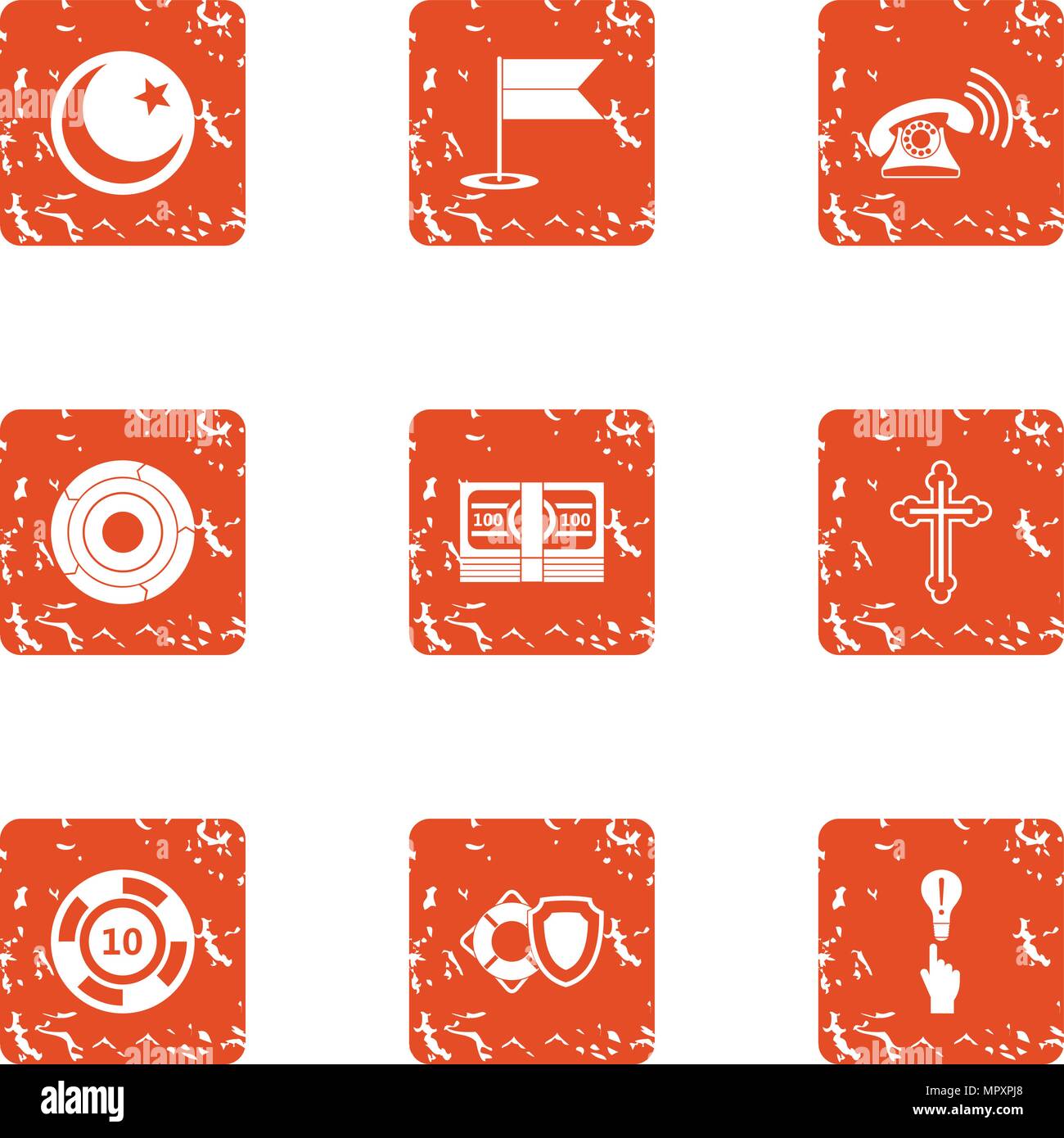 Desire icons set, grunge style Stock Vector