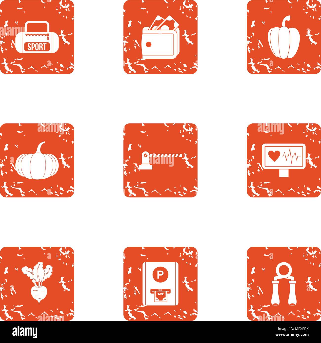 Training route icons set, grunge style Stock Vector