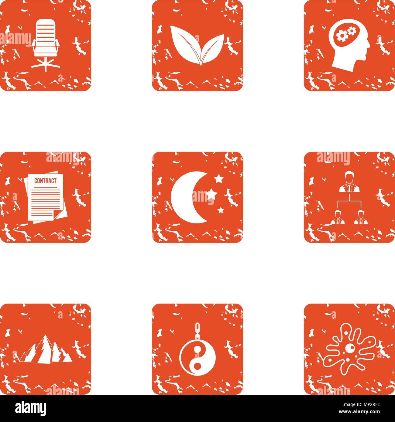 Brain icons set, grunge style Stock Vector