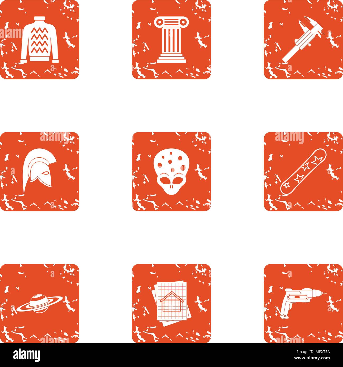 Sci icons set, grunge style Stock Vector