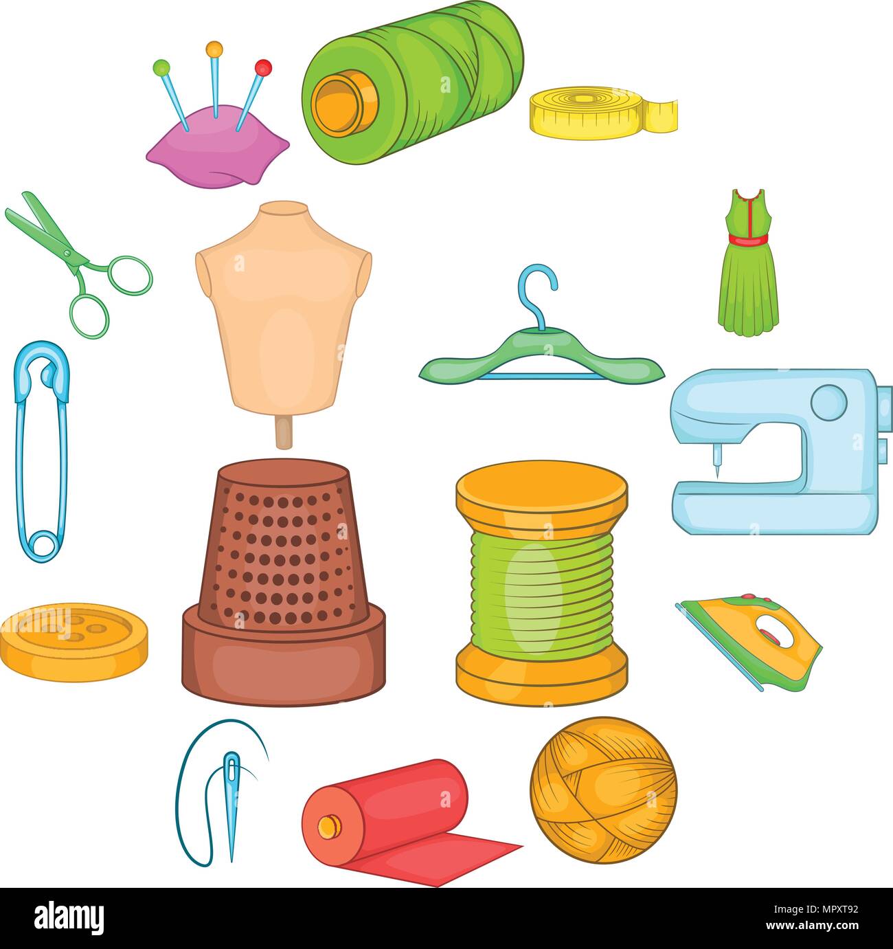 Tailoring icons set, cartoon style Stock Vector