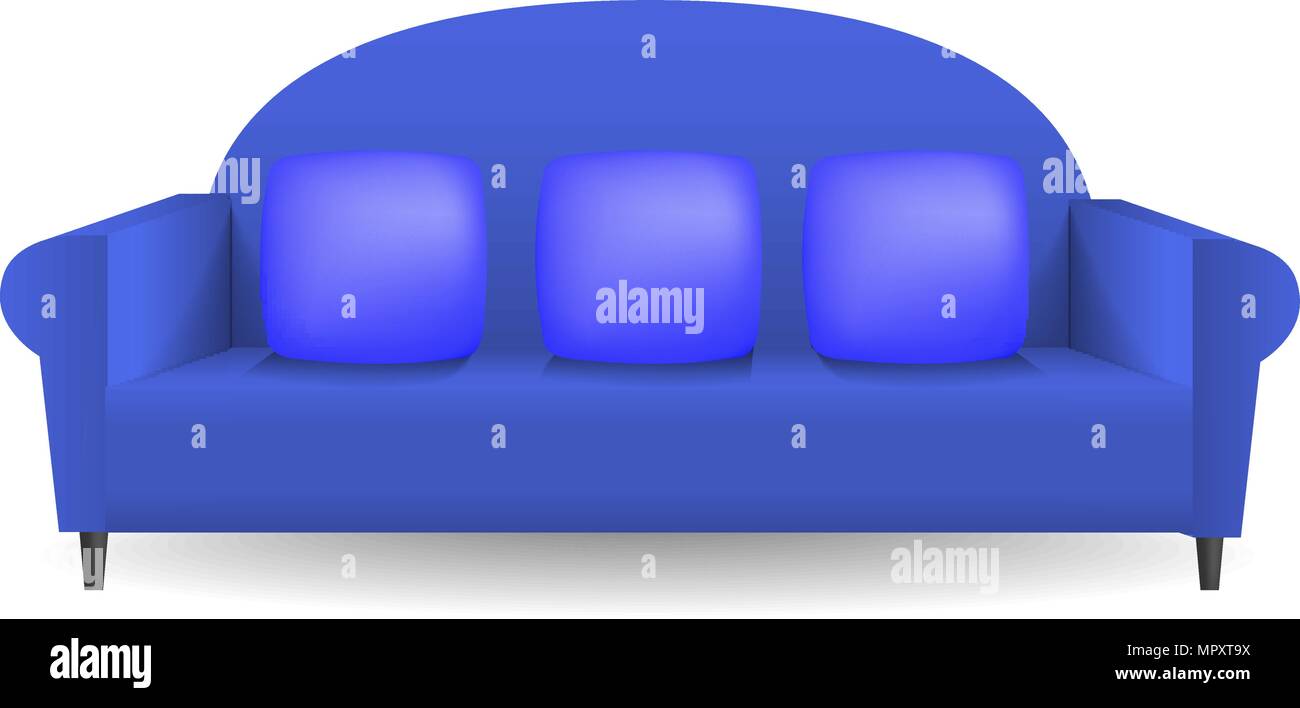 Blue soft sofa mockup, realistic style Stock Vector