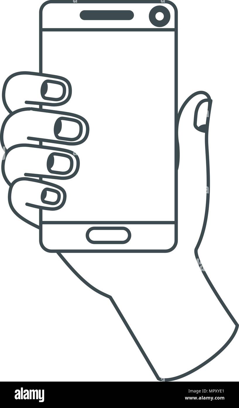 hand human with smartphone device isolated icon Stock Vector Image ...