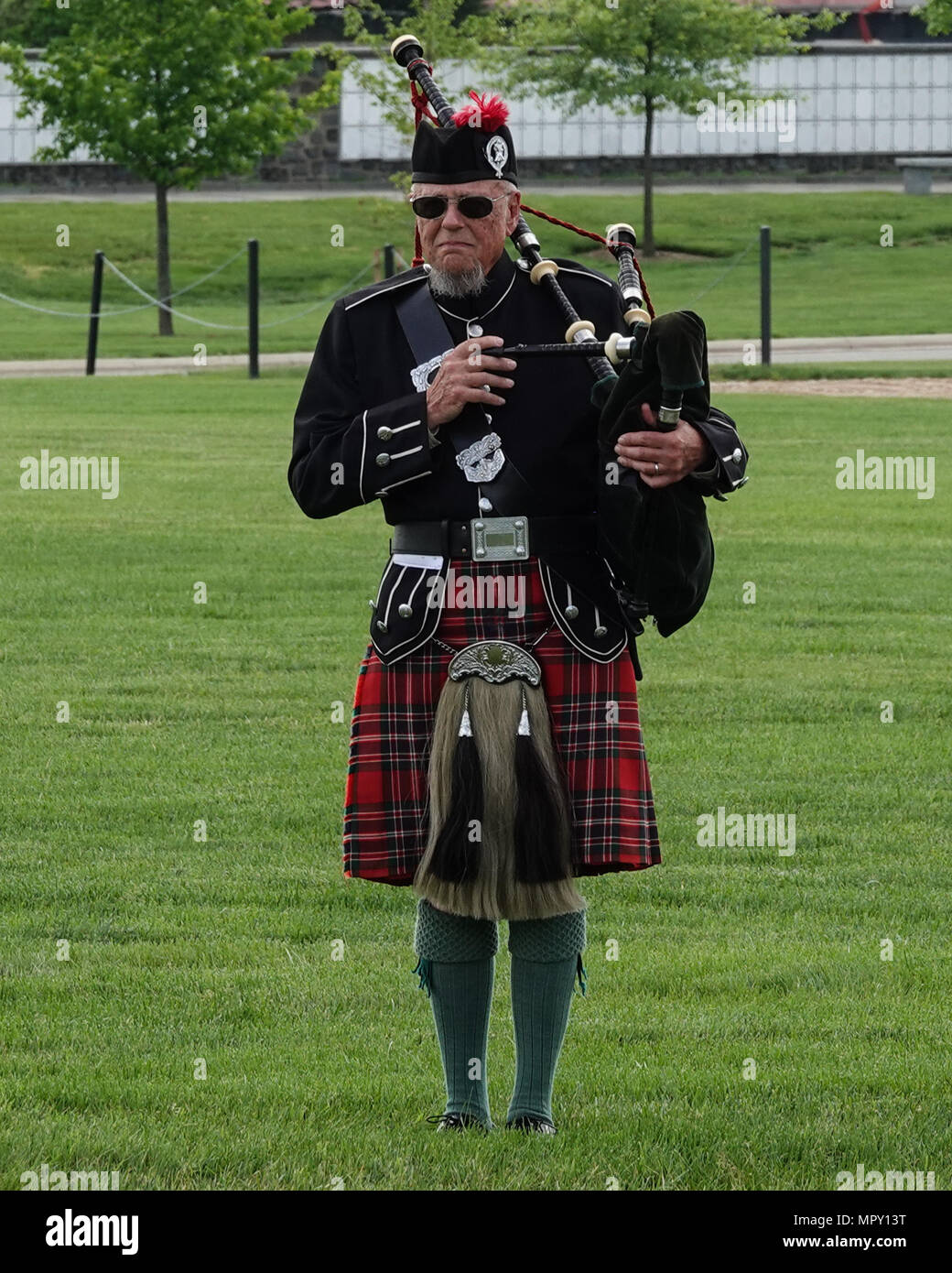 Bagpiper at Military Funeral at Arlington National Cemetery Stock Photo