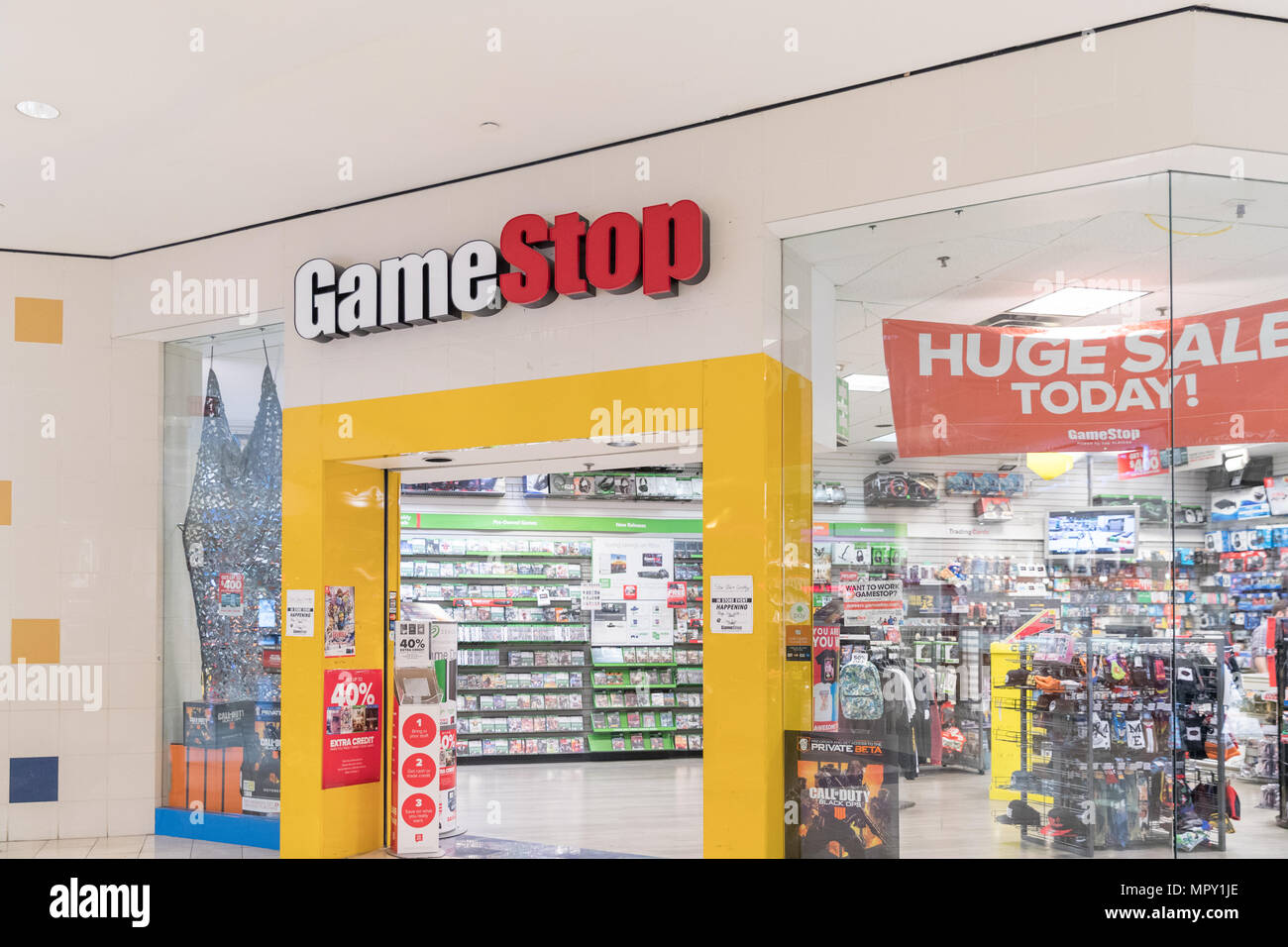 philadelphia pennsylvania may 21 2018 gamestop store in usa with people shopping gamestop is an american video game consumer electronics and wire MPY1JE