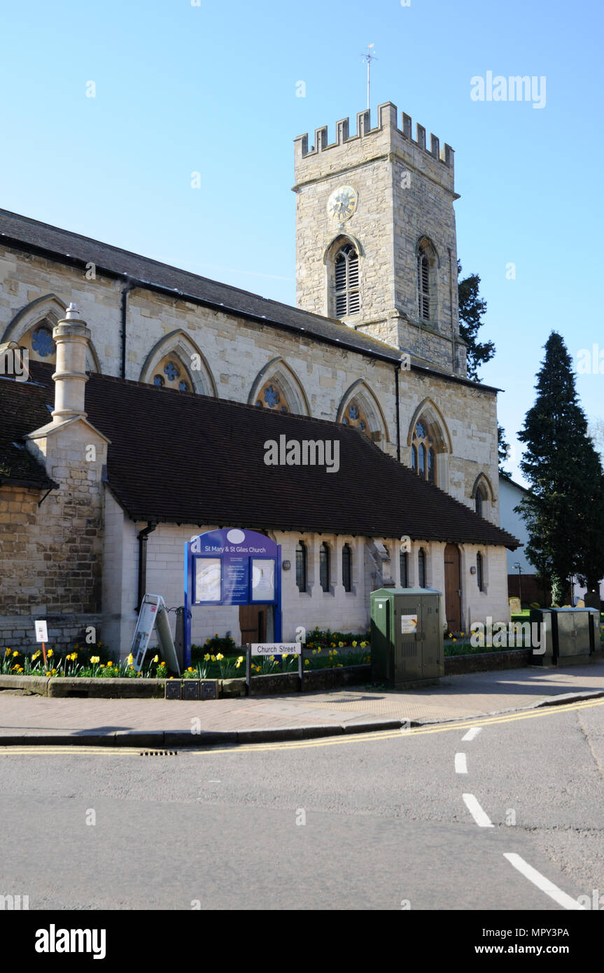 The Parish Church of St Mary & St Giles stands on the south side of the