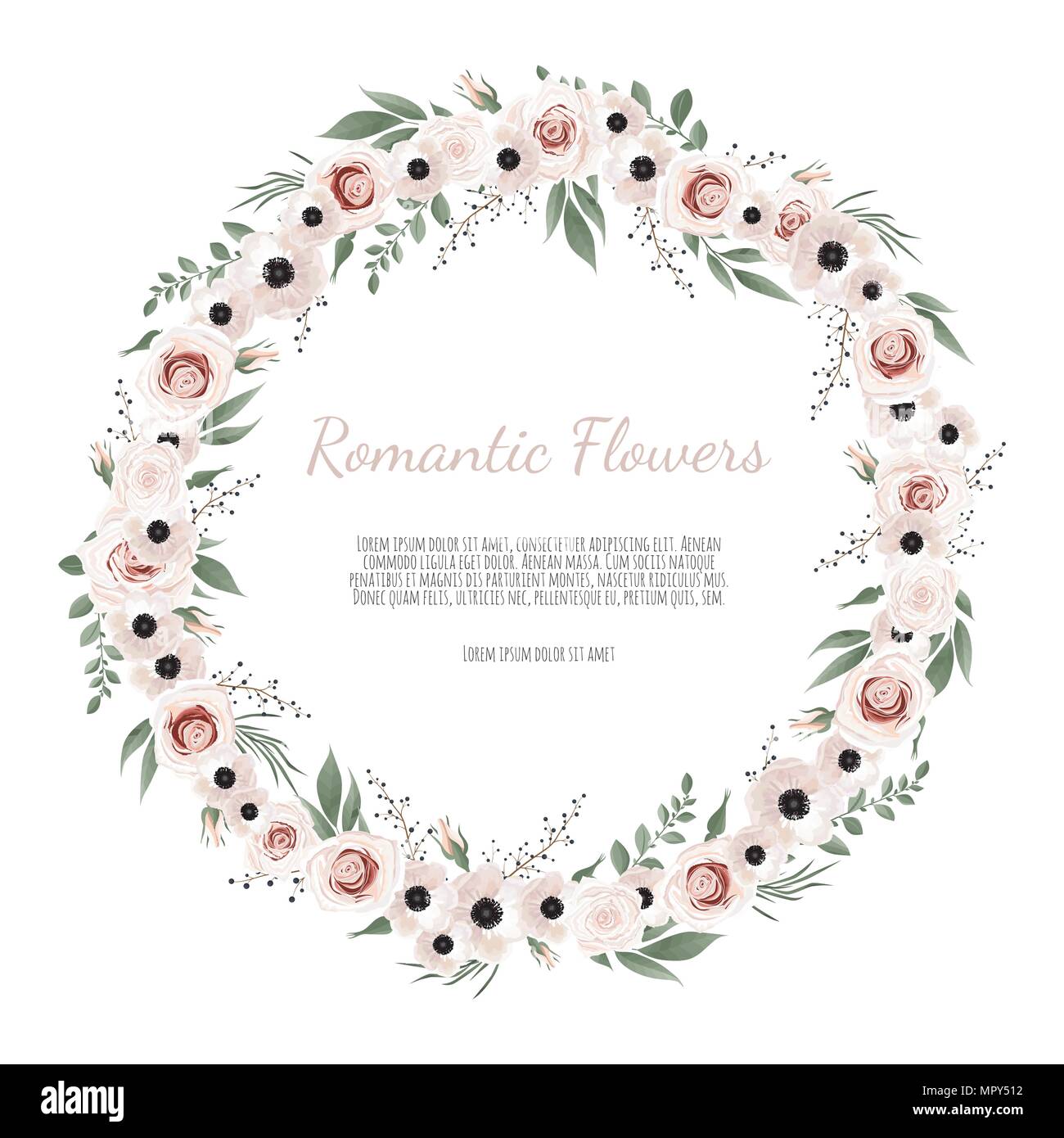 Cute wreath with leaves and flowers, vector illustration in vintage ...