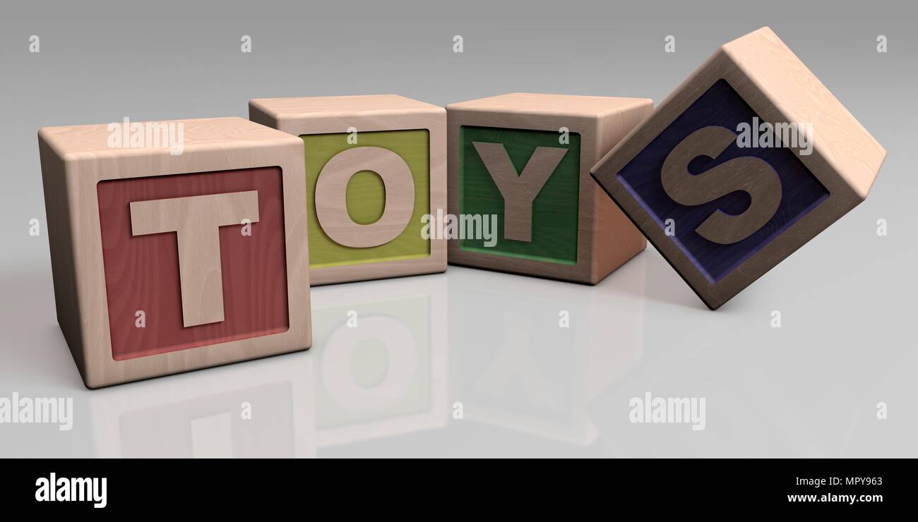 TOYS written with wooden blocks Stock Photo