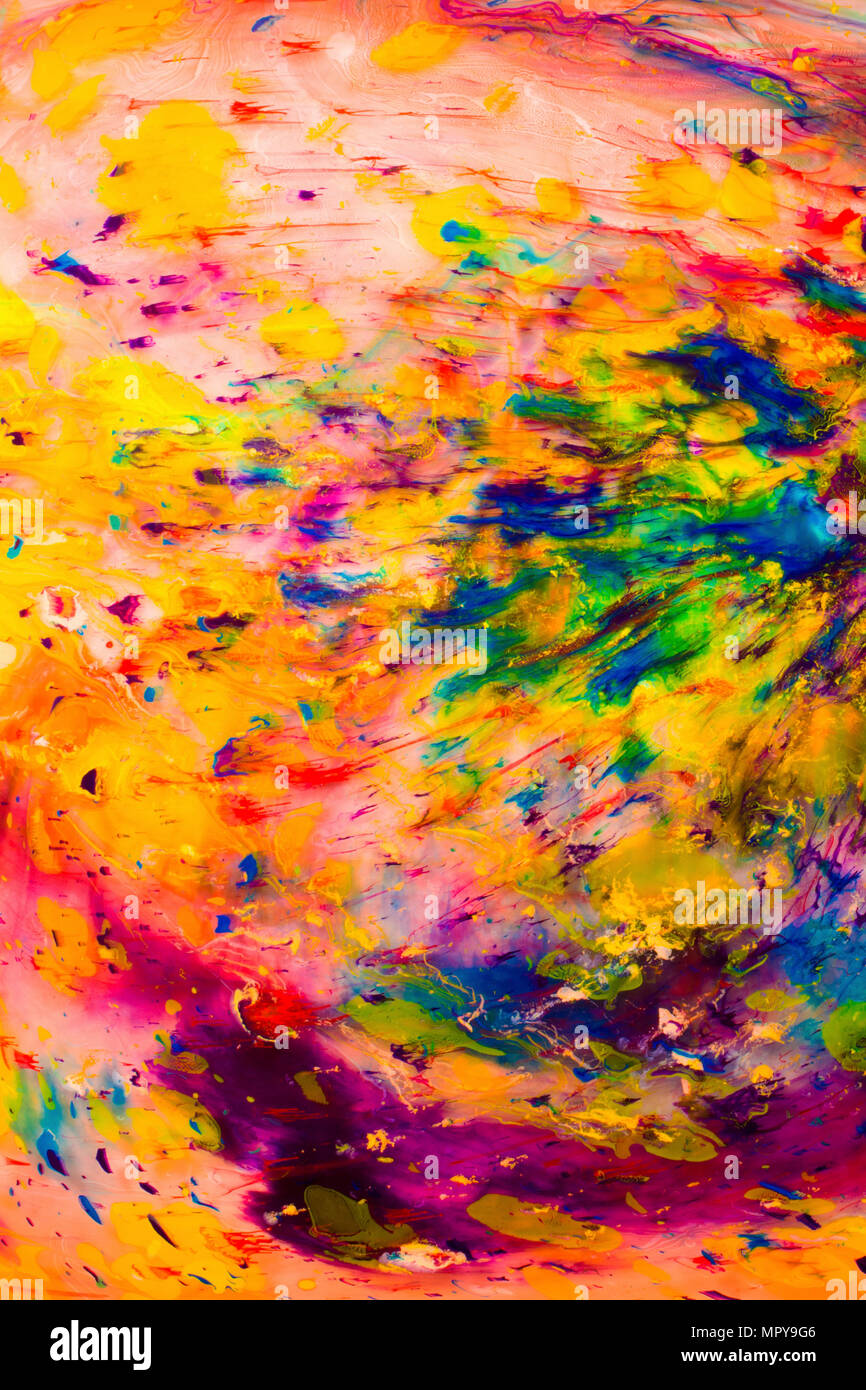 Close-up of colorful marbling splattered painting Stock Photo