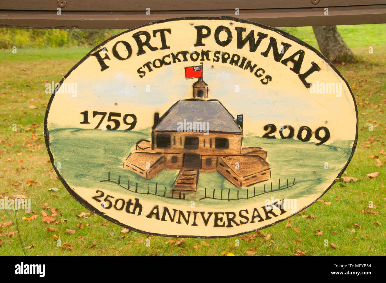 Fort Pownall sign, Fort Point State Park, Maine Stock Photo Alamy