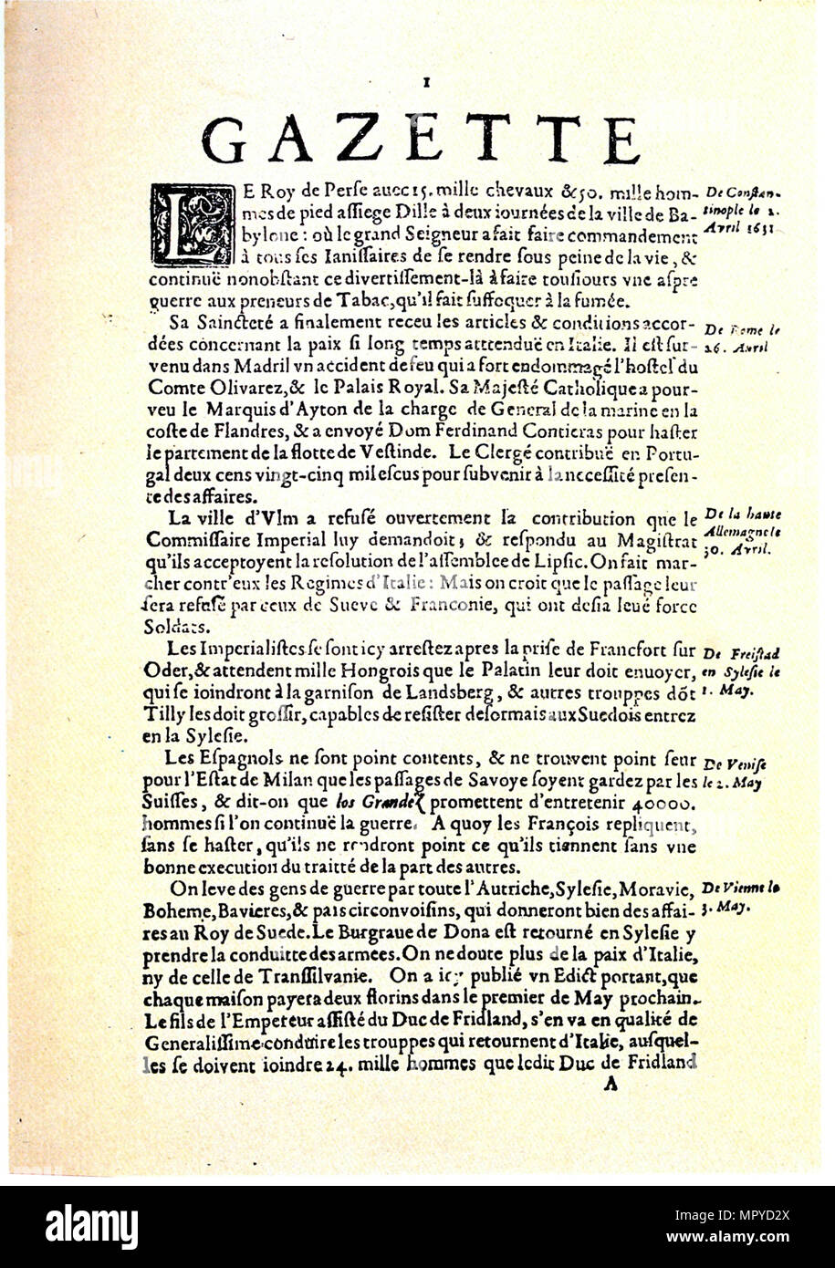 La Gazette (Gazette de France), 1631. Stock Photo