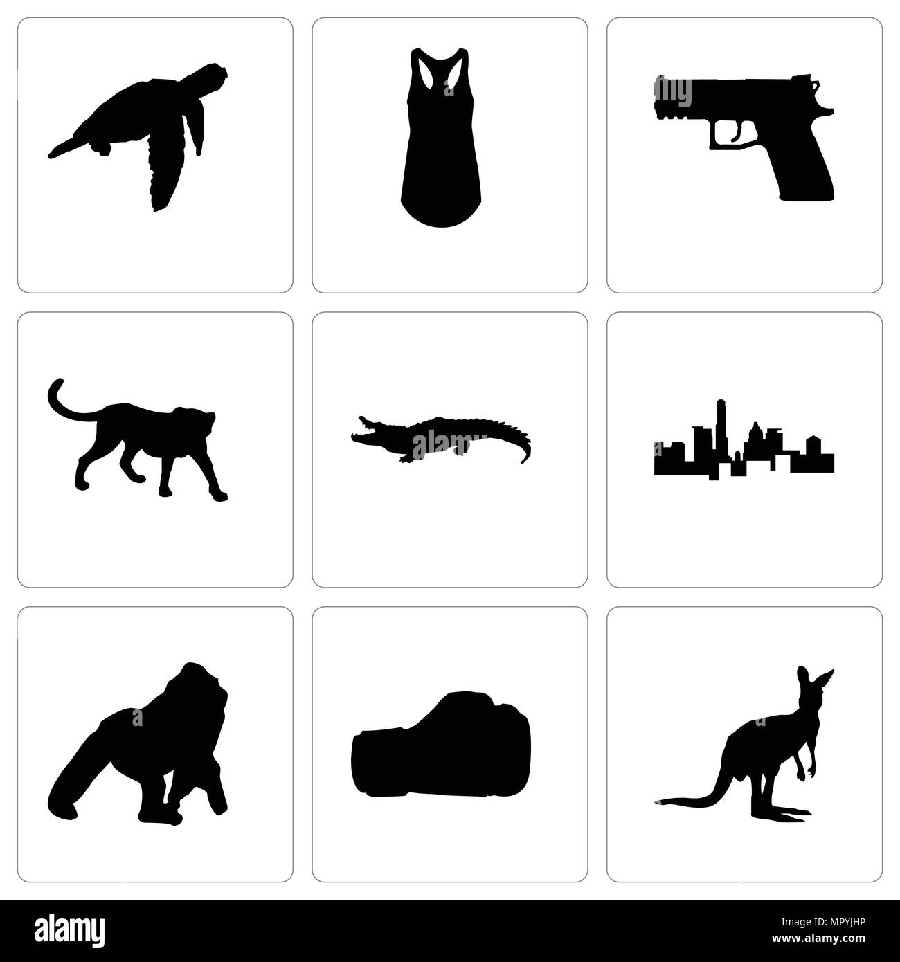 Set Of 9 simple editable icons such as kangaroo, boxing glove, gorilla,  state of texas, alligator, cheetah, handgun, tank top, sea turtle, can be  used Stock Vector Image & Art - Alamy