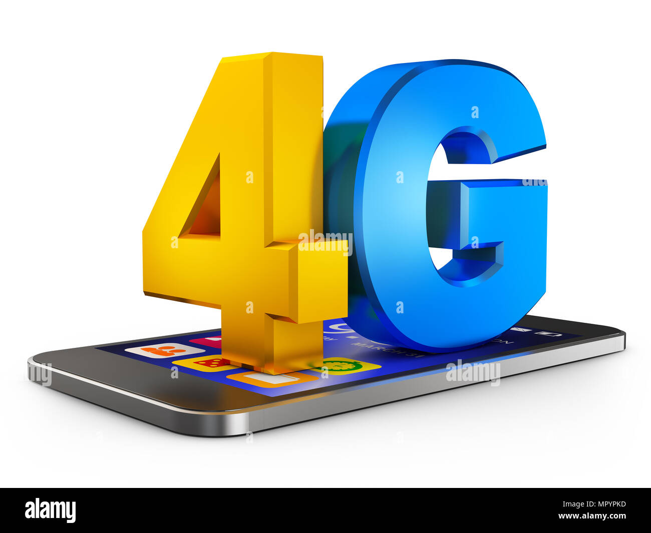 4G and smartphone on a white background. 3d rendering Stock Photo Alamy