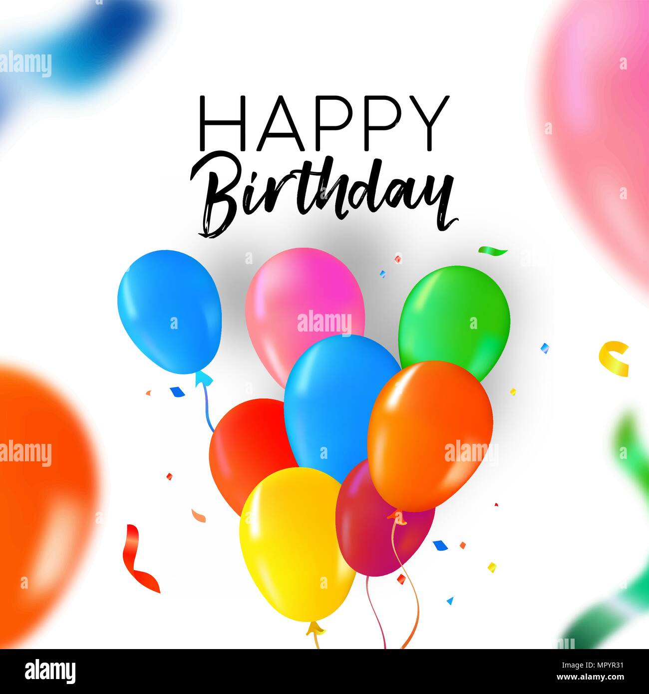 Happy birthday greeting card design with fun party balloons and confetti decoration background. EPS10 vector. Stock Vector