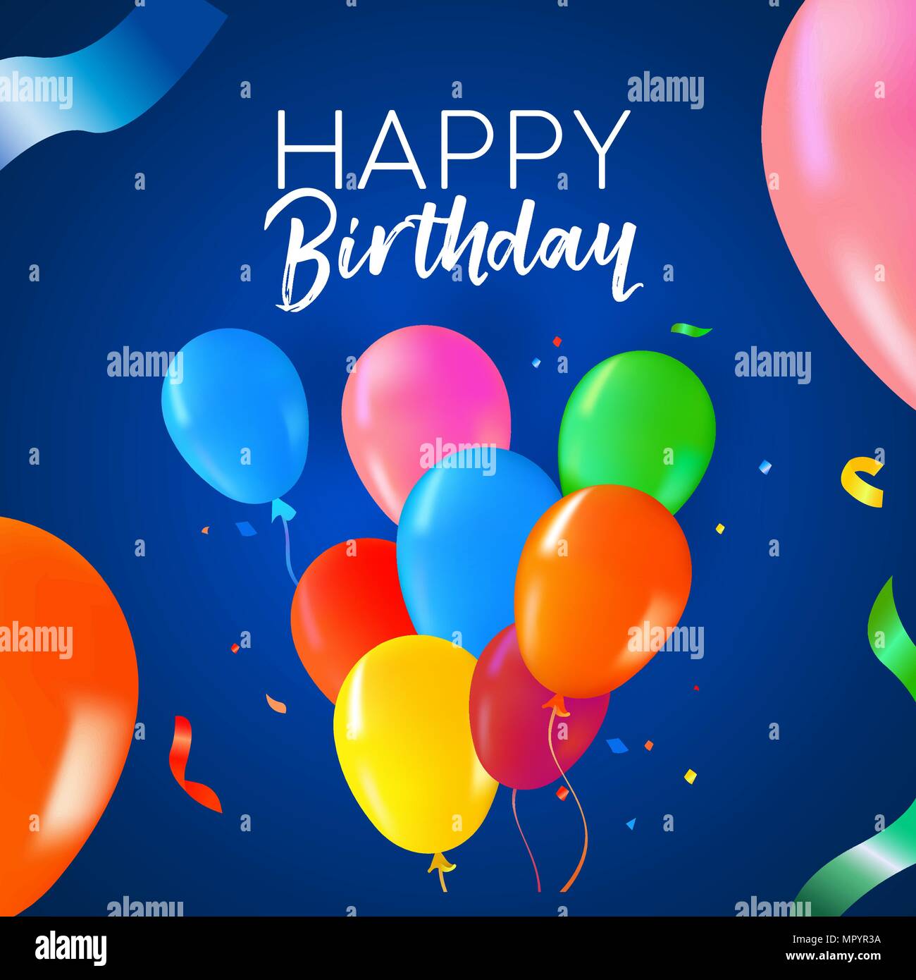 Happy birthday greeting card design with fun party balloons and ...