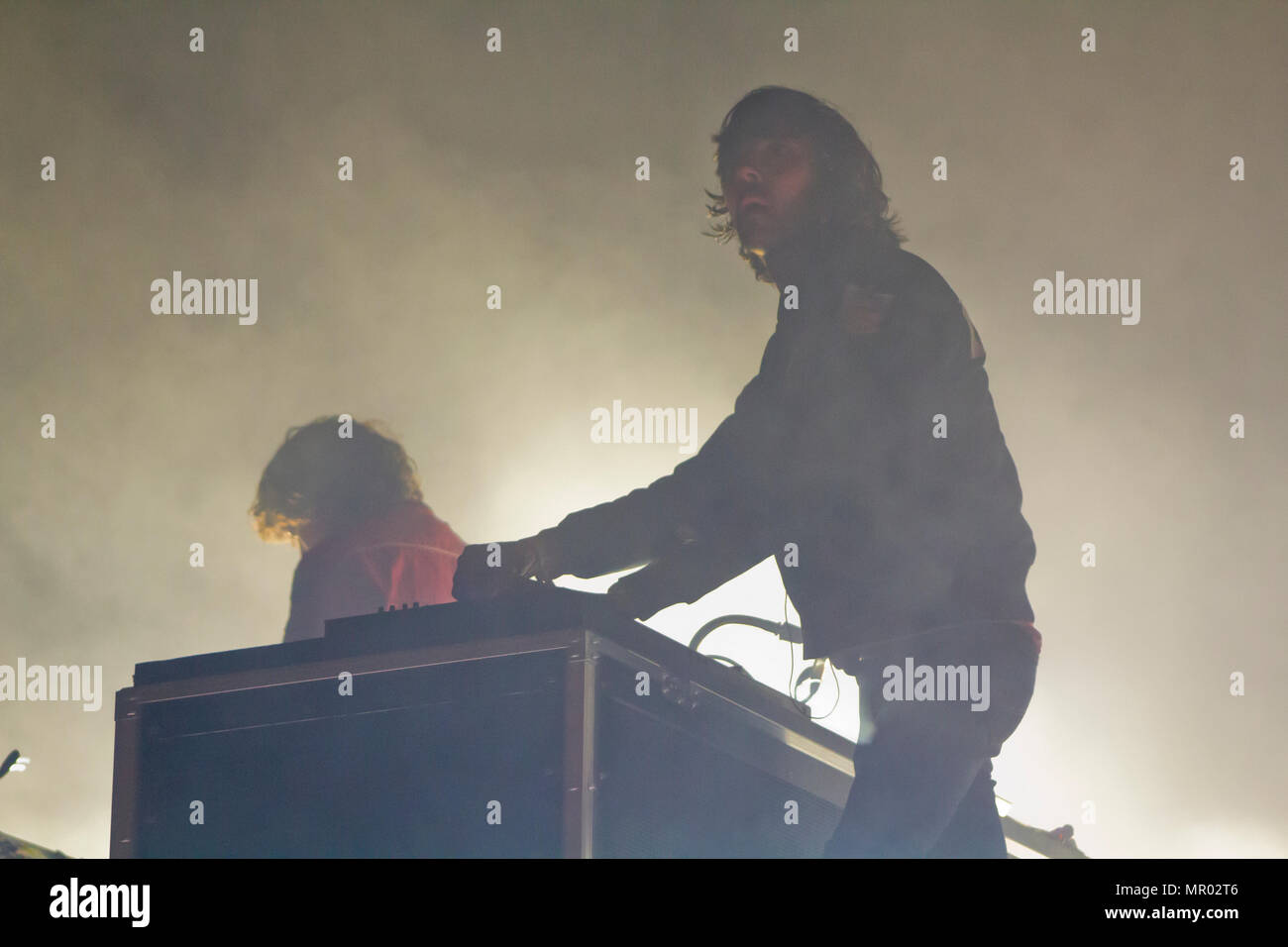 Electronic music duo Justice performs a live concert Stock Photo Alamy