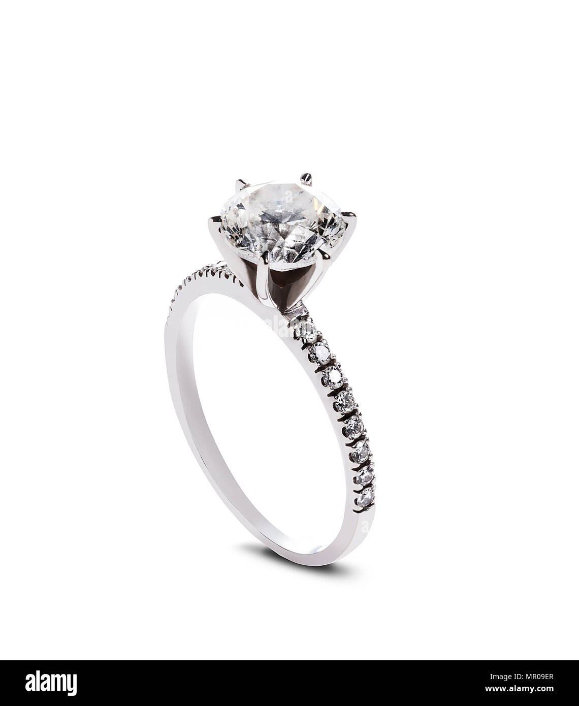Diamond engagement ring, isolated on white background. Stock Photo