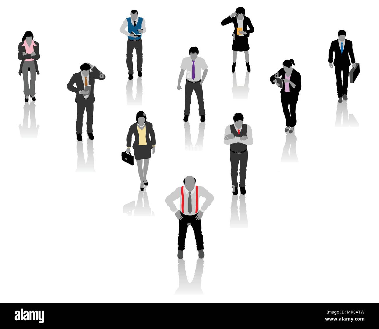 The Boss and business crew silhouette with unique colorful accessories. All the objects and silhouettes are in different layers. Stock Vector