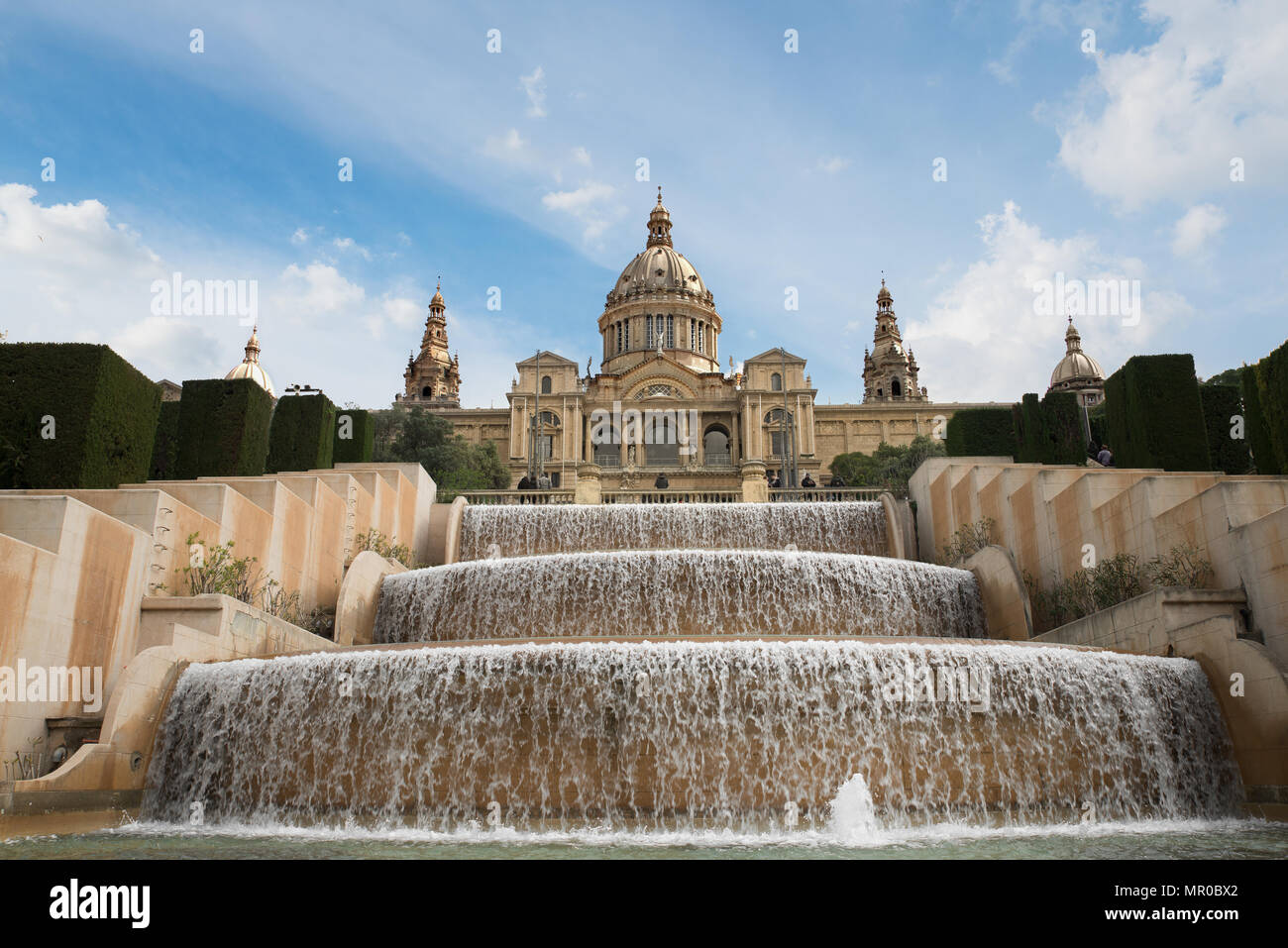 Barcelona Placa De Espanya, the National Museum with magic fountain in afternoon at Barcelona. Spain. Famous landmark in Spain. Stock Photo