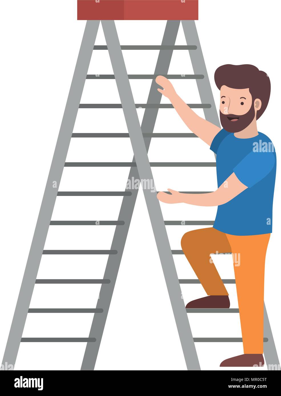 Cartoon Illustration Man Climbing Ladder High Resolution Stock ...