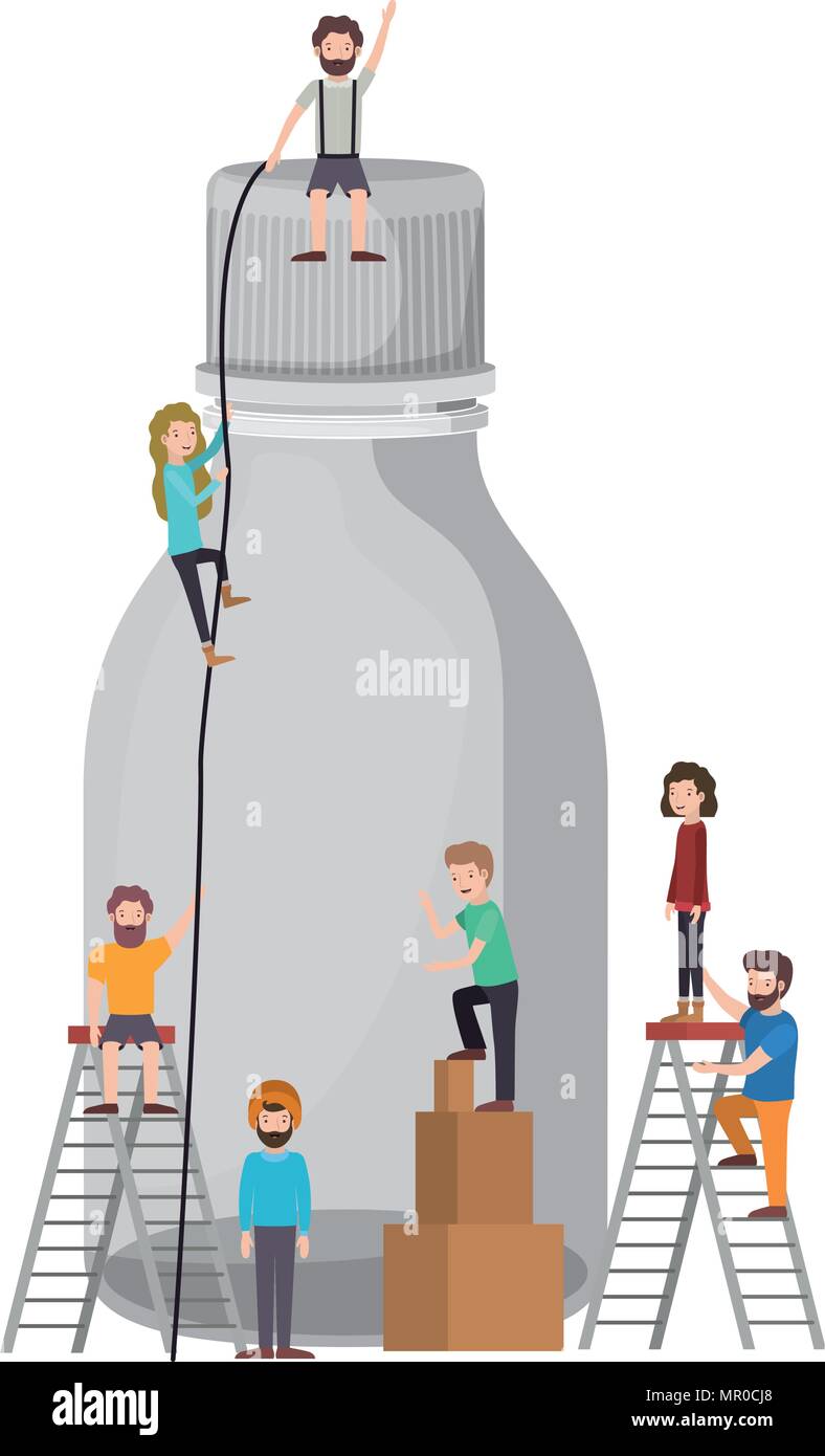 minipeople team working in bottle Stock Vector