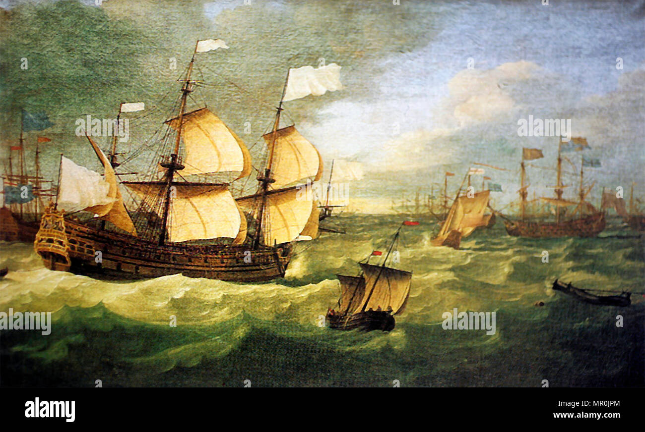 French ship Saint-Philippe, of 78 guns, at the Battle of Solebay. Jan Karel Donatus Van Beeck, 1672 Stock Photo