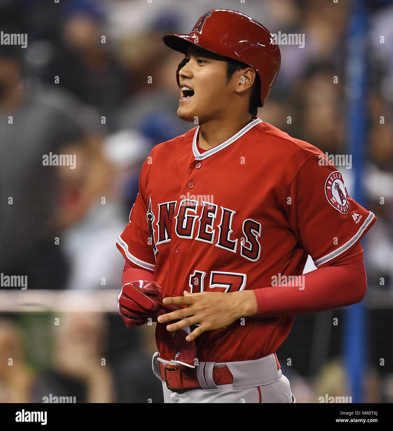 Toronto Ontario Canada 23rd May 18 Los Angeles Angels Designated Hitter Shohei Ohtani Celebrates As He Heads Back To The Dugout After Scoring On An Rbi Double Hit By Andrelton Simmons Not