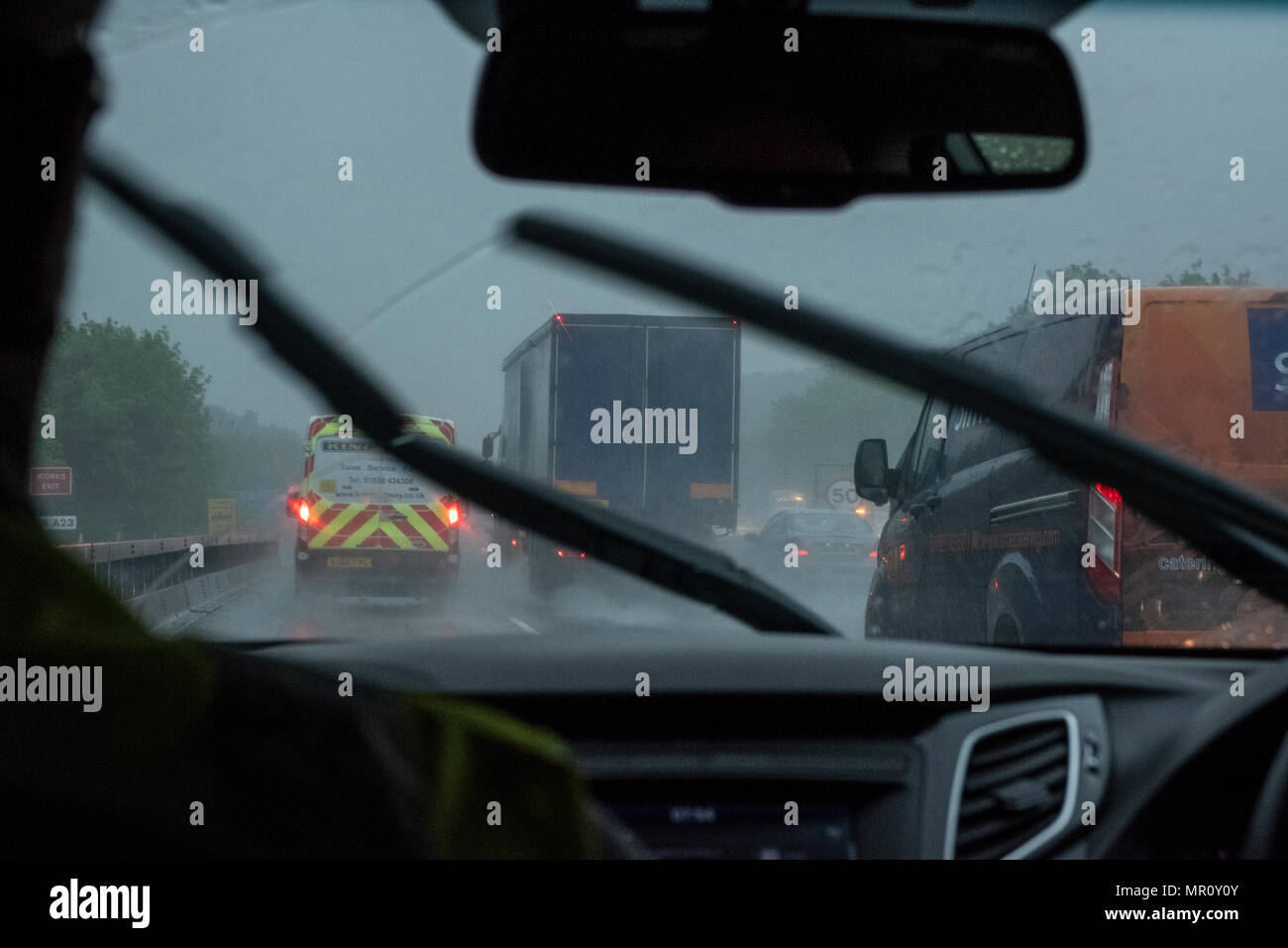 Torrential rain,spray and bad weather cause delays and difficult driving conditions on M6