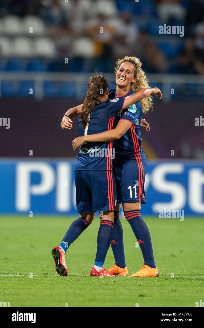 Amel Majri Of Lyon And Kheira Hamraoui Of Lyon During The Uefa Women S Champions League Final Match Between Vfl Wolfsburg 1 4 Olympique Lyon At Valeriy Lobanovskyi Dynamo Stadium In Kiev Ukraine On