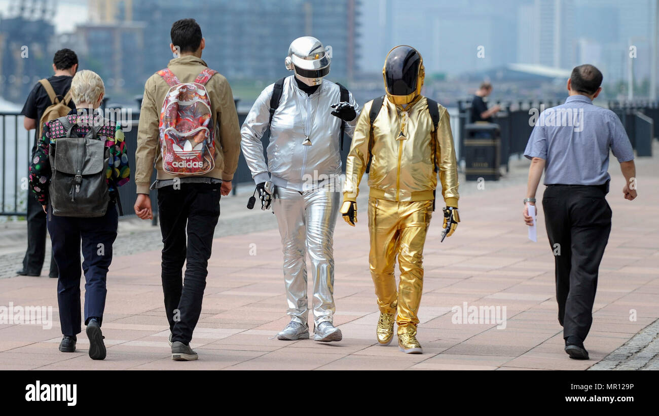 London, UK. 25 May 2018. Cosplayers as Daft Punk attend MCM Comic Con at  Excel in East London. Thousands of fans of video games, comic books and  other popular culture take the