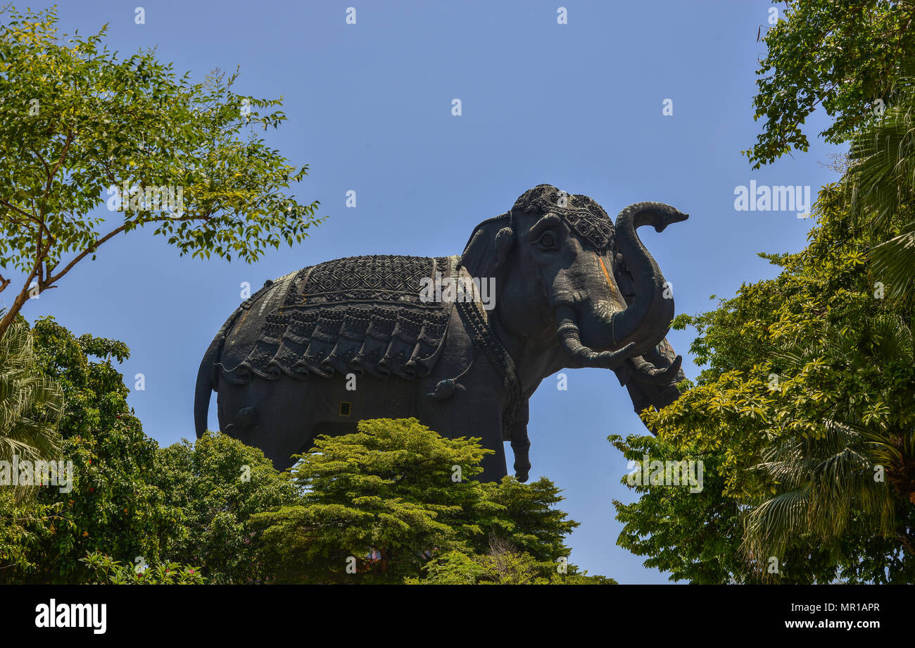Giant elephant statue at ancient temple in Bangkok, Thailand Stock