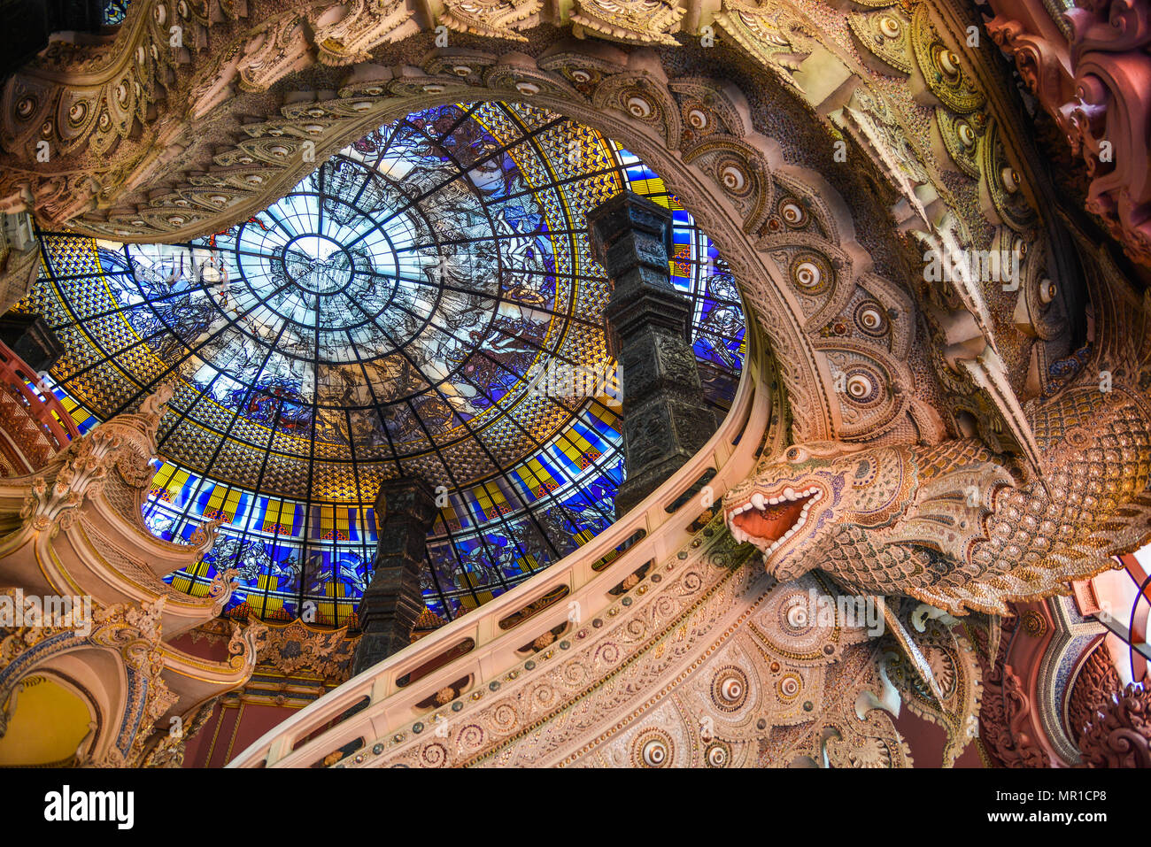 Bangkok, Thailand - Apr 22, 2018. Interior of Erawan Museum in Bangkok, Thailand. Erawan is well known for its giant three-headed elephant art display Stock Photo