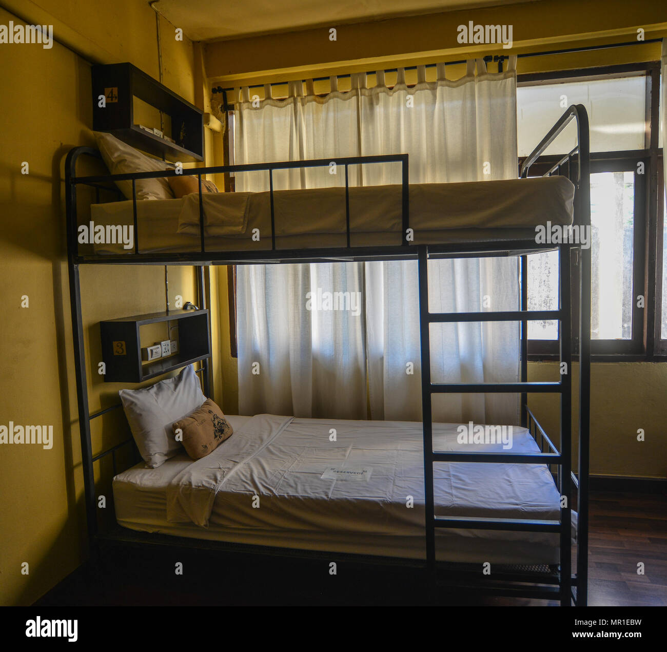 Bangkok, Thailand Apr 22, 2017. Hostel dormitory beds at cheap room