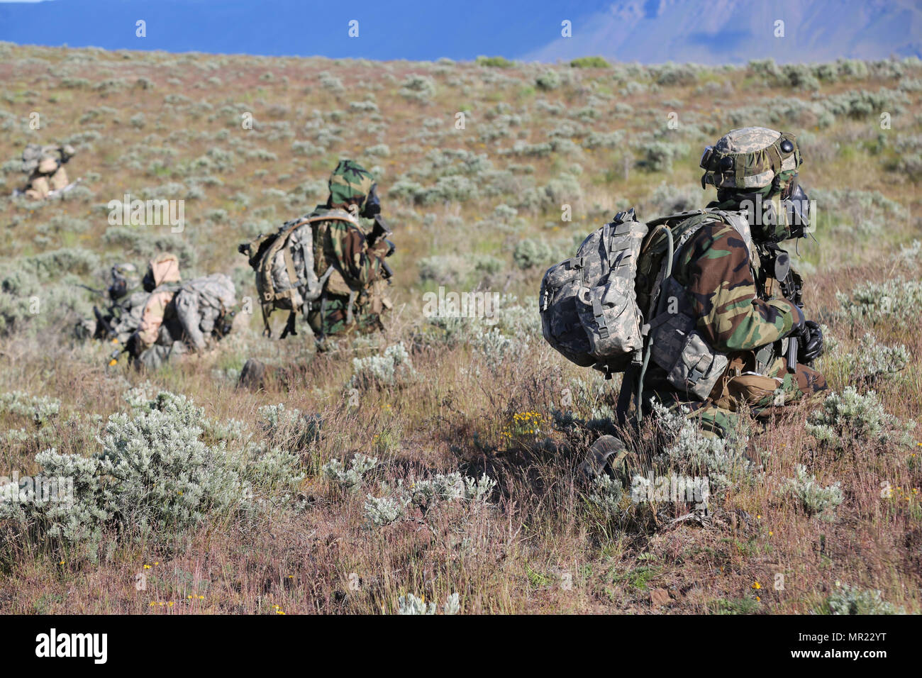 U.S. Soldiers from the 20th CBRNE Command, pull security during a situational training exercise