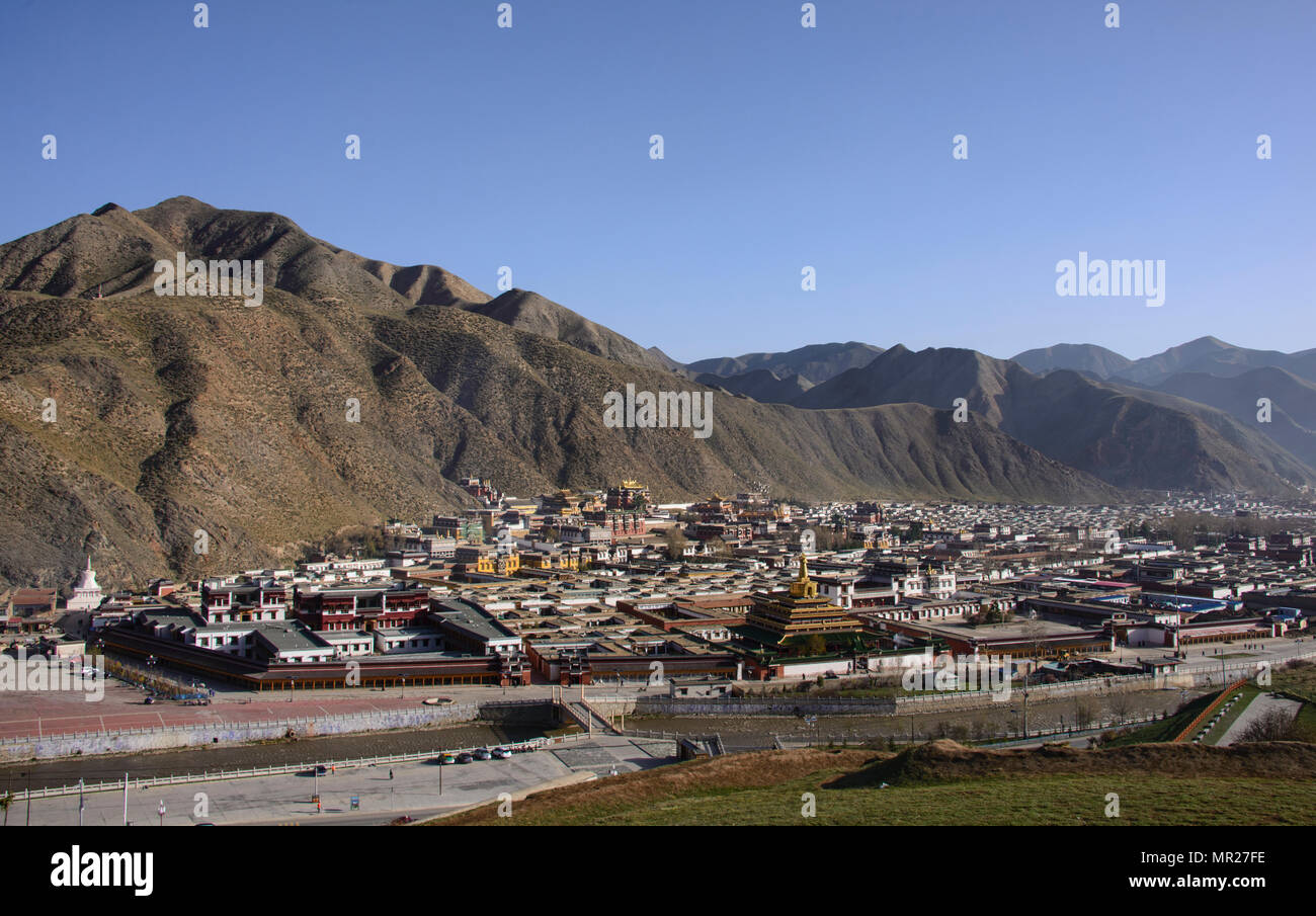 Aerial View of the Labrang Monastery, Xiahe, Gansu, China Stock Photo ...