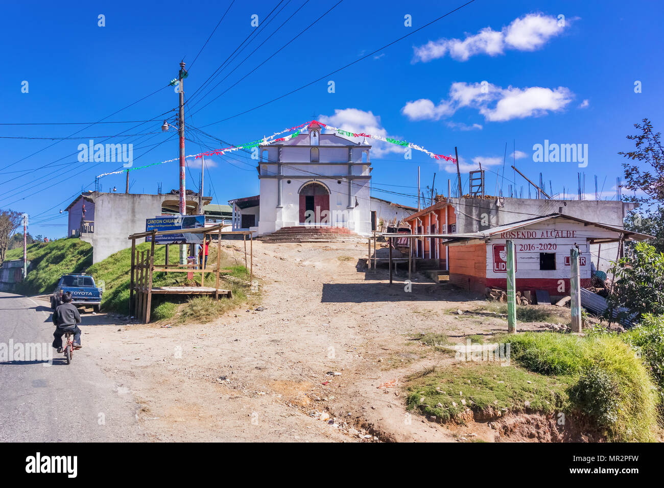 Chichicastenango, Guatemala - December 9, 2016: Catholic church at the road near small town of Chichicastenango in the highlands of Guatemala. Stock Photo