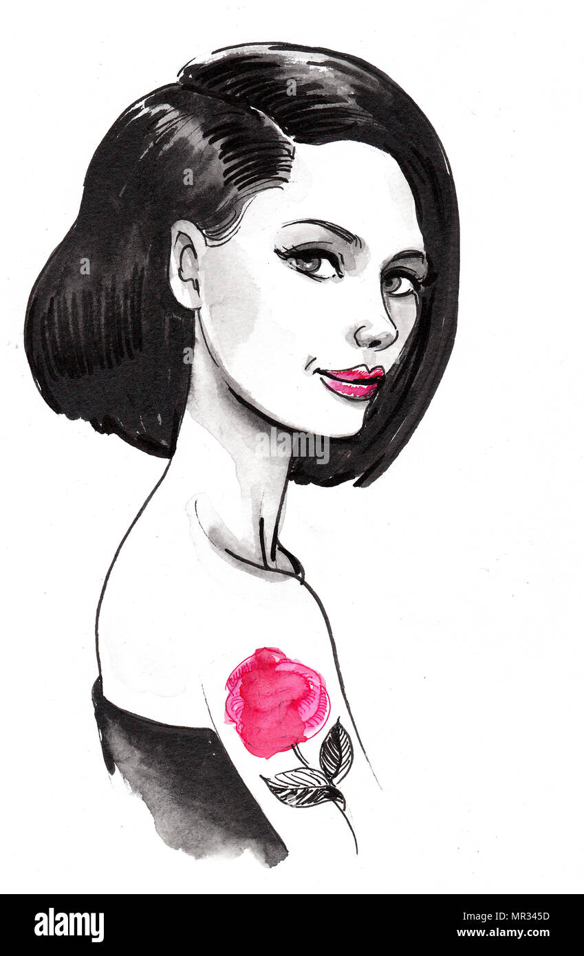  Pretty lady with a rose tattoo Stock Photo - Alamy