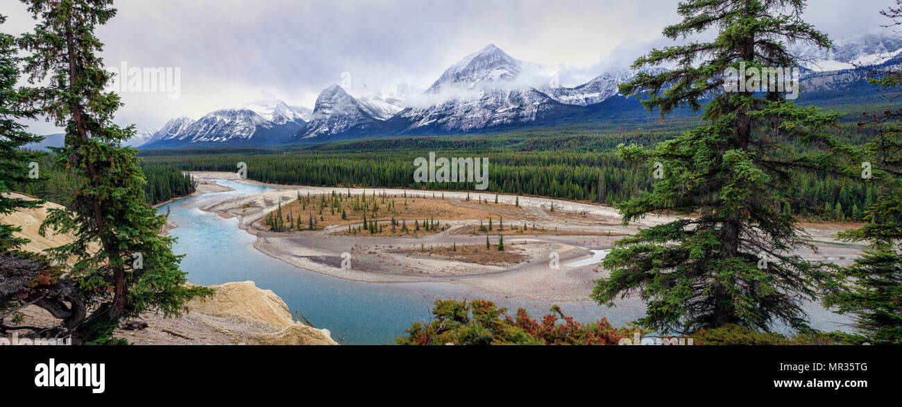 Panorama on Icefields Parkway, Jasper National Park, Canada Stock Photo